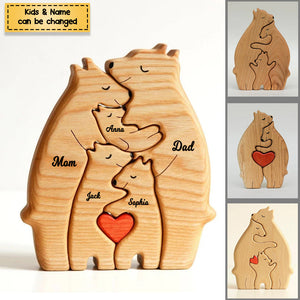 New Release - Personalized Bear Family Wooden Art Puzzle, Gift For Family