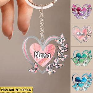 Grandma, Mom, Nana Heart Butterfly Kids- Personalized Acrylic Keychain