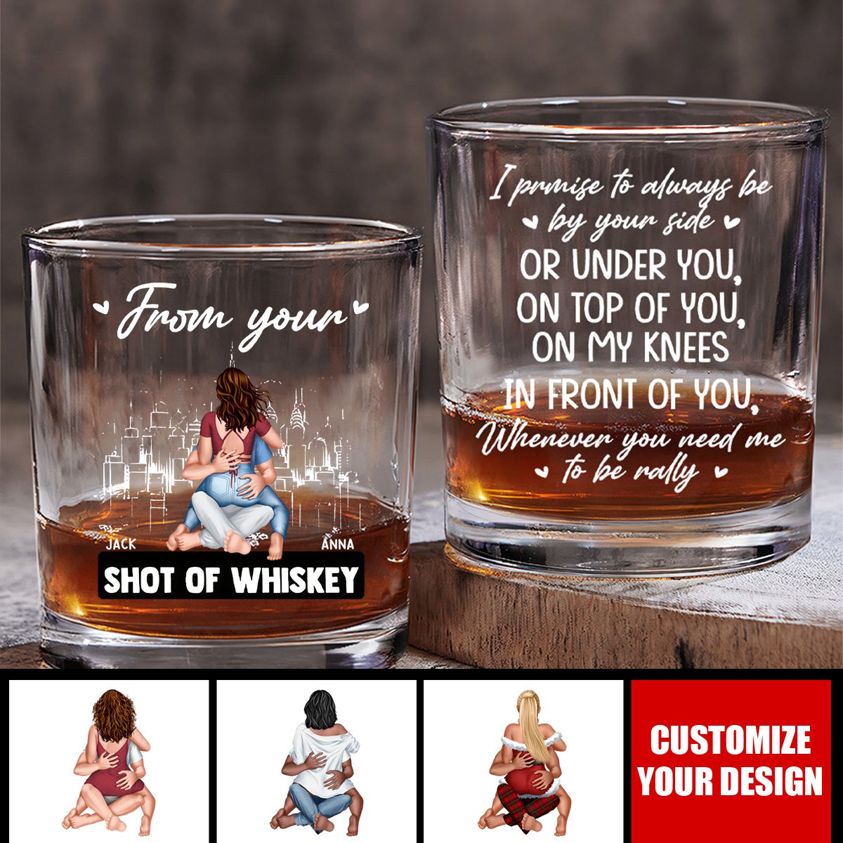 Promise To Always Be By Your Side - Personalized Whiskey Glass, Gifts For Couple