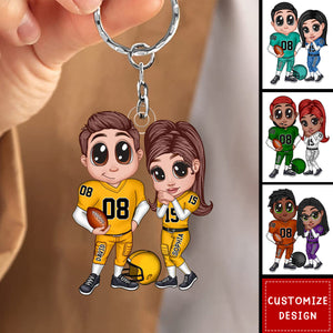 American Football Couple Y2K Style At Field Personalized Acrylic Keychain-Gift For Couple