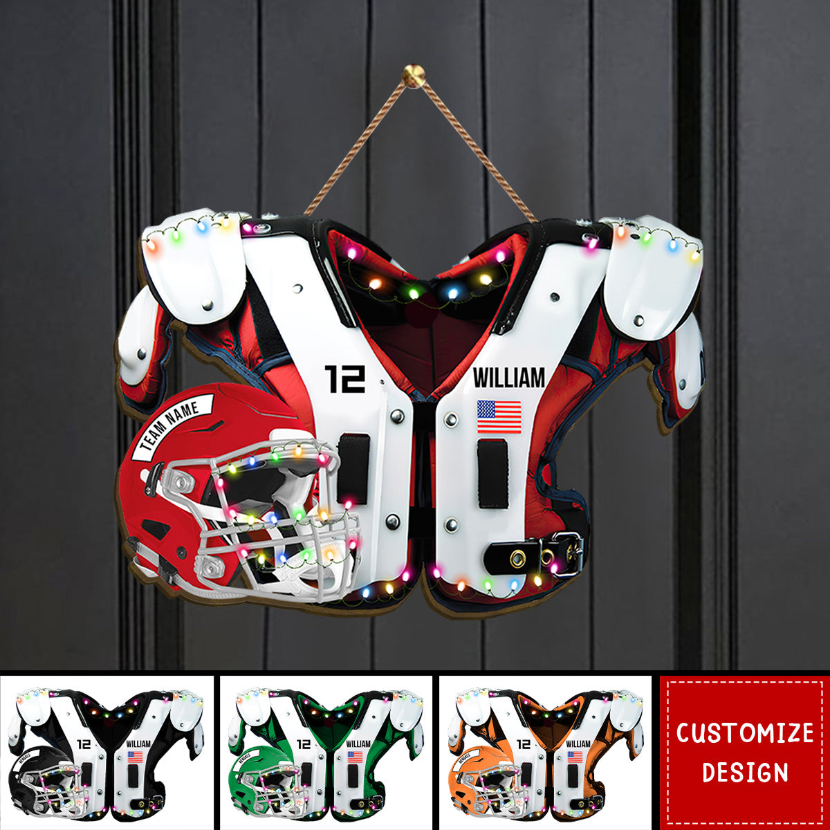 Personalized American Football Shoulder Pads And Helmet Wood Sign - Gift For American Football