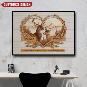 Personalized Deer Love Mountains Poster - Gift For Couple