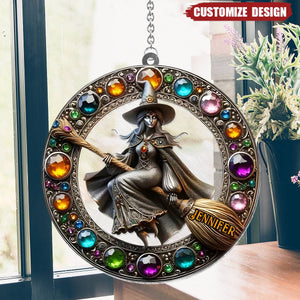 Personalized Witch Window Hanging Flat Suncatcher Ornament, Halloween Gift