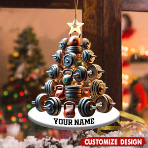 Personalized Dumbbell and Kettlebell Tree Christmas Ornament - Gift for Gym Lover-2024 New Release