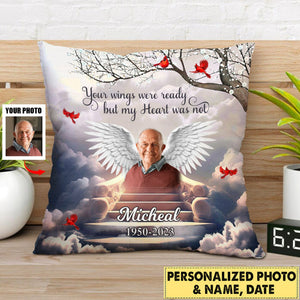 Memorial Upload Photo Wings, In Loving Memory In Heaven Personalized Pillow