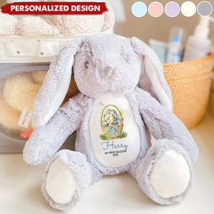 Happy Easter Cute Bunny with Name and Year-Personalized Stuffed Bunny-Gift for Kids