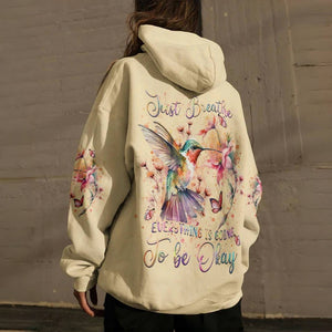 Just Breathe Hummingbird All Over Print Hoodie - Gift For Bird Lovers