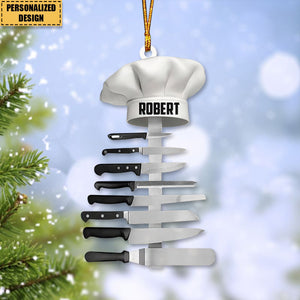 Personalized Chef Hat Knife Shaped Christmas Ornament-Gift for Cooking Lover-2024 New Release