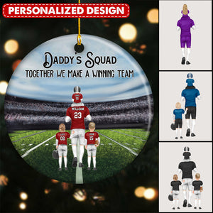 Personalized American Football Dad & Kids, Daddy's Squad Together We Make A Winning Team - Personalized Ceramic Ornament