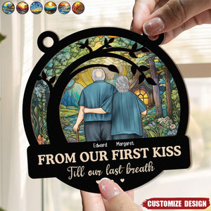 From Our First Kiss Old Couple - Personalized Window Hanging Suncatcher Ornament