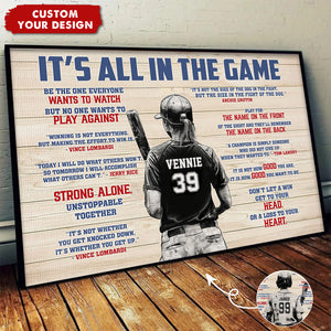 It's All In The Game - Personalized Softball Poster - Gift For Softball Lovers