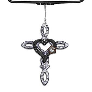 Rustic Horseshoe Cross Car Ornament