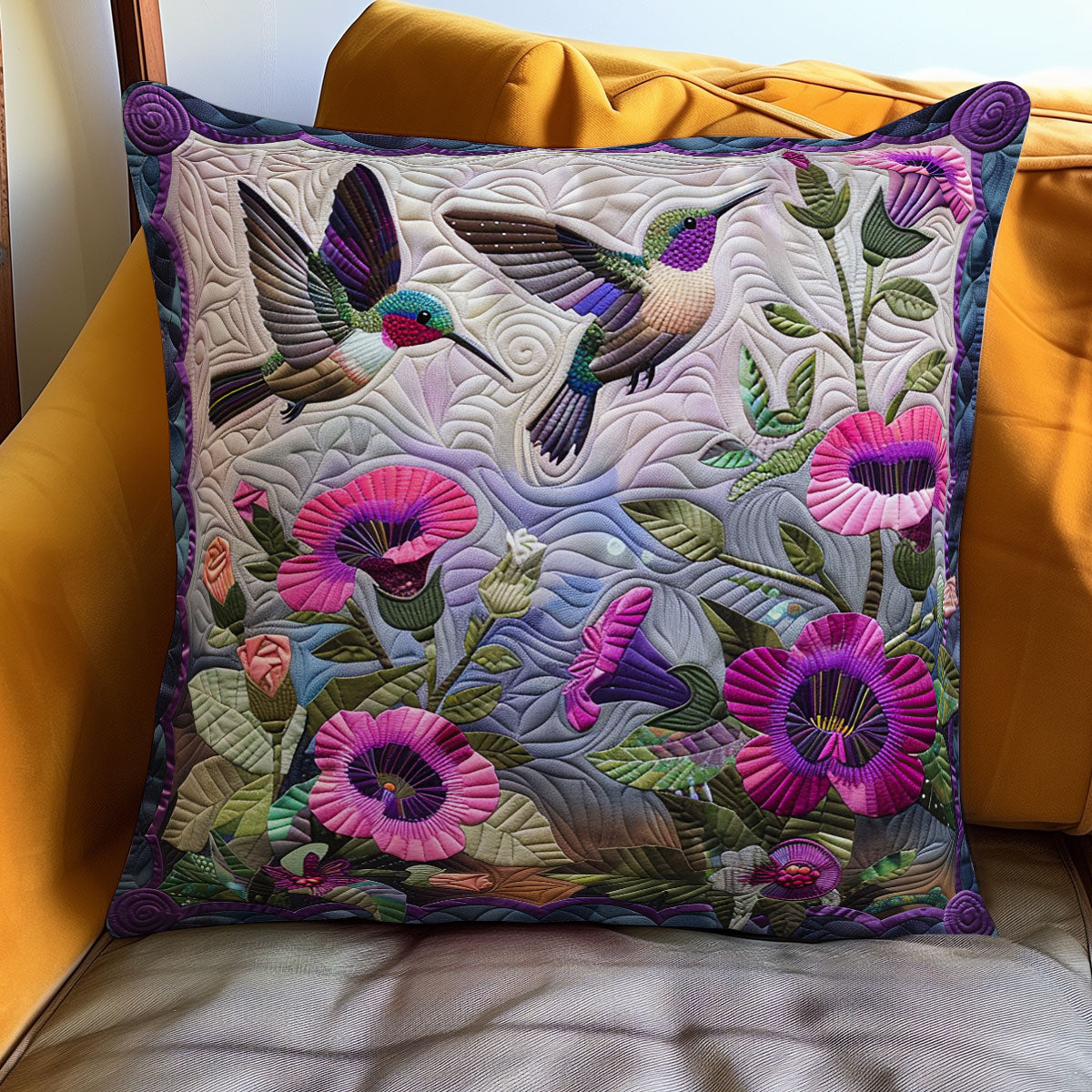 Purple Hummingbirds Pillow - Gift For Bird Lovers