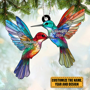 Dad Mom/Grandpa Grandma Stained Glass Hummingbird Memorial Keepsake Personalized Acrylic Ornament