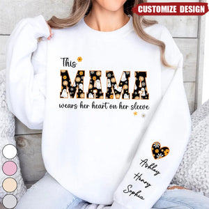 Halloween This Mama Wears Her Heart on Her Sleeve Personalized Sleeve Printed Sweatshirt