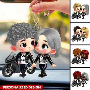 Cute Cartoon Motorcycle Couple-Personalized Car Ornament-Valentine's Day Gift