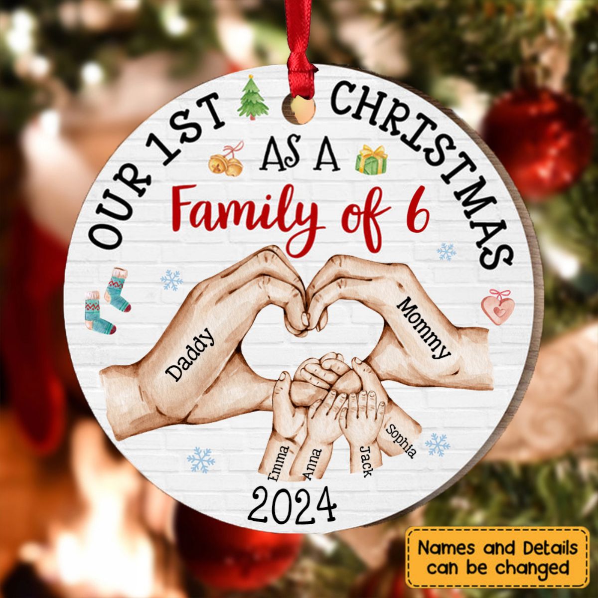 Baby's First Christmas As A Family Personalized Circle Ornament