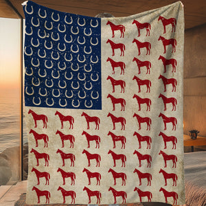 Horse American Flag Blanket - Gift For Horse Lovers