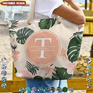 Letter Monogram Tropical Style - Personalized Beach Bag