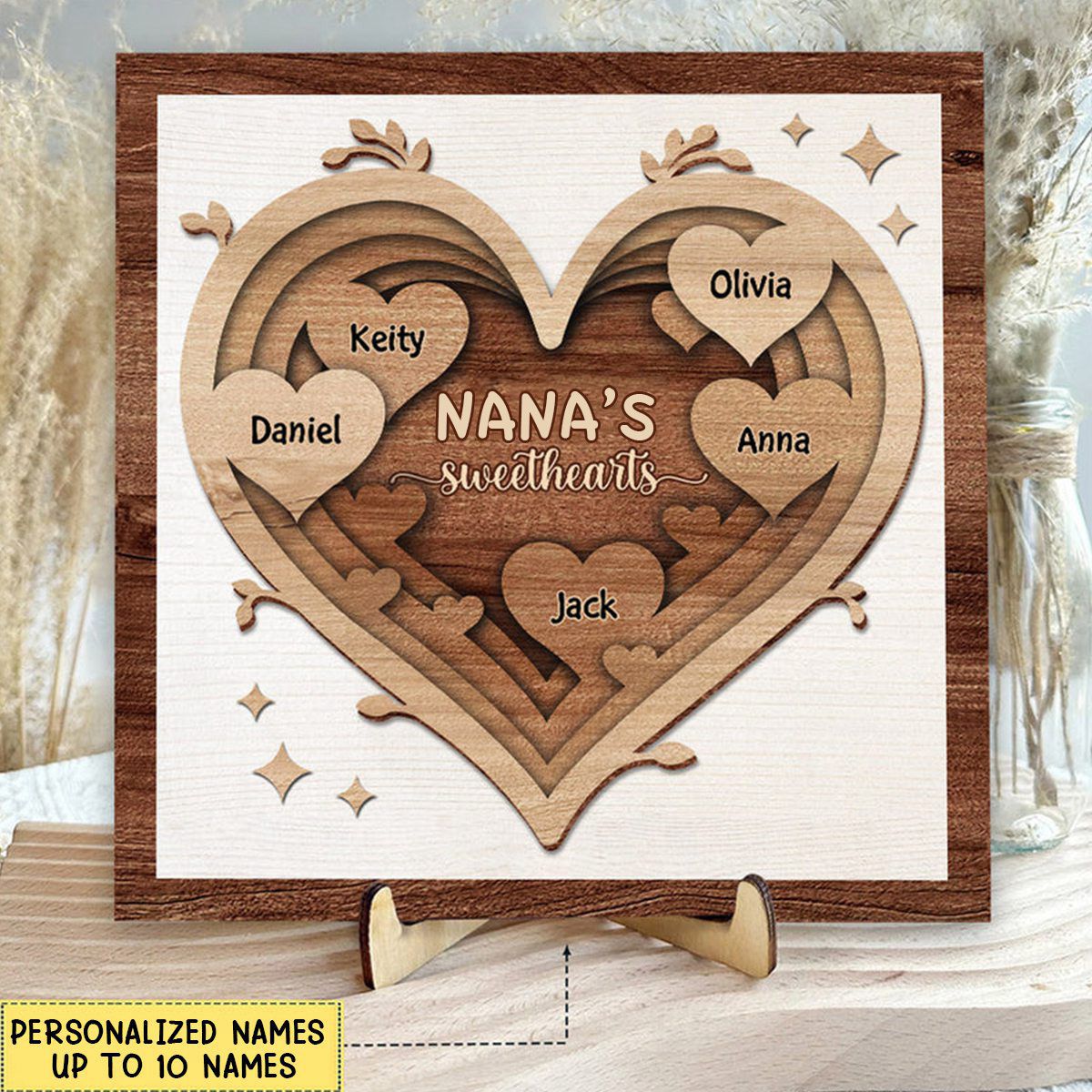 Vintage Nana Mom's Sweet Heart Kids Personalized 2 Layers Wooden Plaque