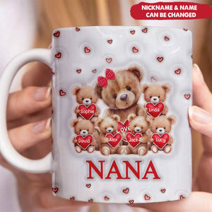 Bear Hug Heart Grandma 3D Inflated Effect-Personalized Mug-Gift For Grandma And Mom