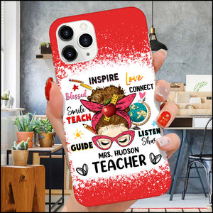 Messy Bun Teacher Counselor Educator Teach Inspire Love Personalized Phone case Perfect Teacher's Day Gift