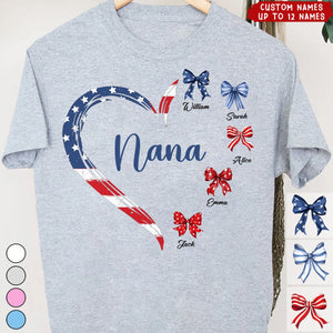 Proud American Grandma Mom Heart Bow Personalized Shirt