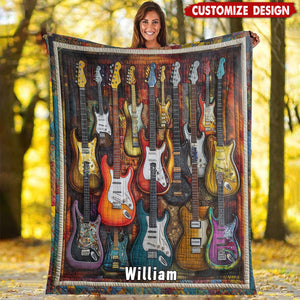 Beautiful Guitars-Personalized Guitar Blanket-Gift for Guitar Lover