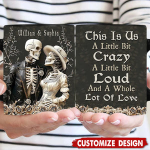 This Is Us A Little Bit Crazy - Personalized Skull Couple Mug, Anniversary Gifts