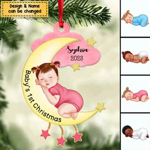 Newborn Baby Sleeps On Moon Personalized Acrylic Christmas Ornament