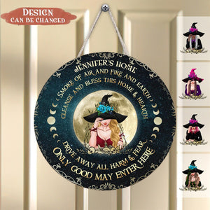 Custom Personalized Witch Round Wooden Sign - Gift Idea For Halloween/ Wicca Decor/Pagan Decor - Only Good May Enter Here