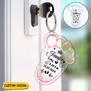 Personalized New Baby Foot Acrylic Keychain