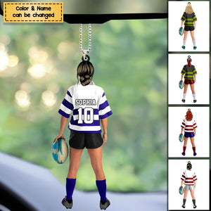 Personalized Rugby Female/Girl/Woman Player Acrylic Christmas / Car Ornament - Gift For Rugby Players