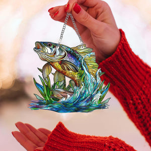 Bass Fish Window Hanging Suncatcher Ornament Gift For Fishing Lover