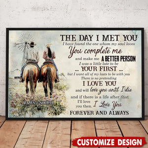 The Day I Met You-Personalized Cowboy Cowgirl Couple Poster-Gift For Rodeo-Loving Couple