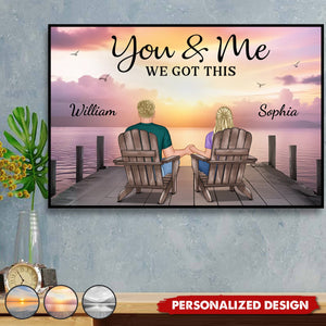 Back View Couple Sitting On The Lake Dock-Personalized Poster-Heartfelt Gift For Couple