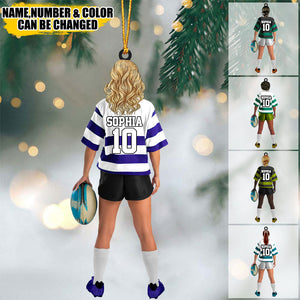 Personalized Rugby Female/Girl/Woman Player Acrylic Christmas / Car Ornament - Gift For Rugby Players