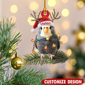 Personalized Gray Cockatiel Perched Christmas Ornament Gift For Bird Lover-2024 New Release