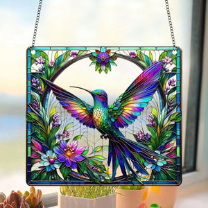 Square Hummingbird Suncatcher-Outdoor Indoor Gift for Family and Best Friends