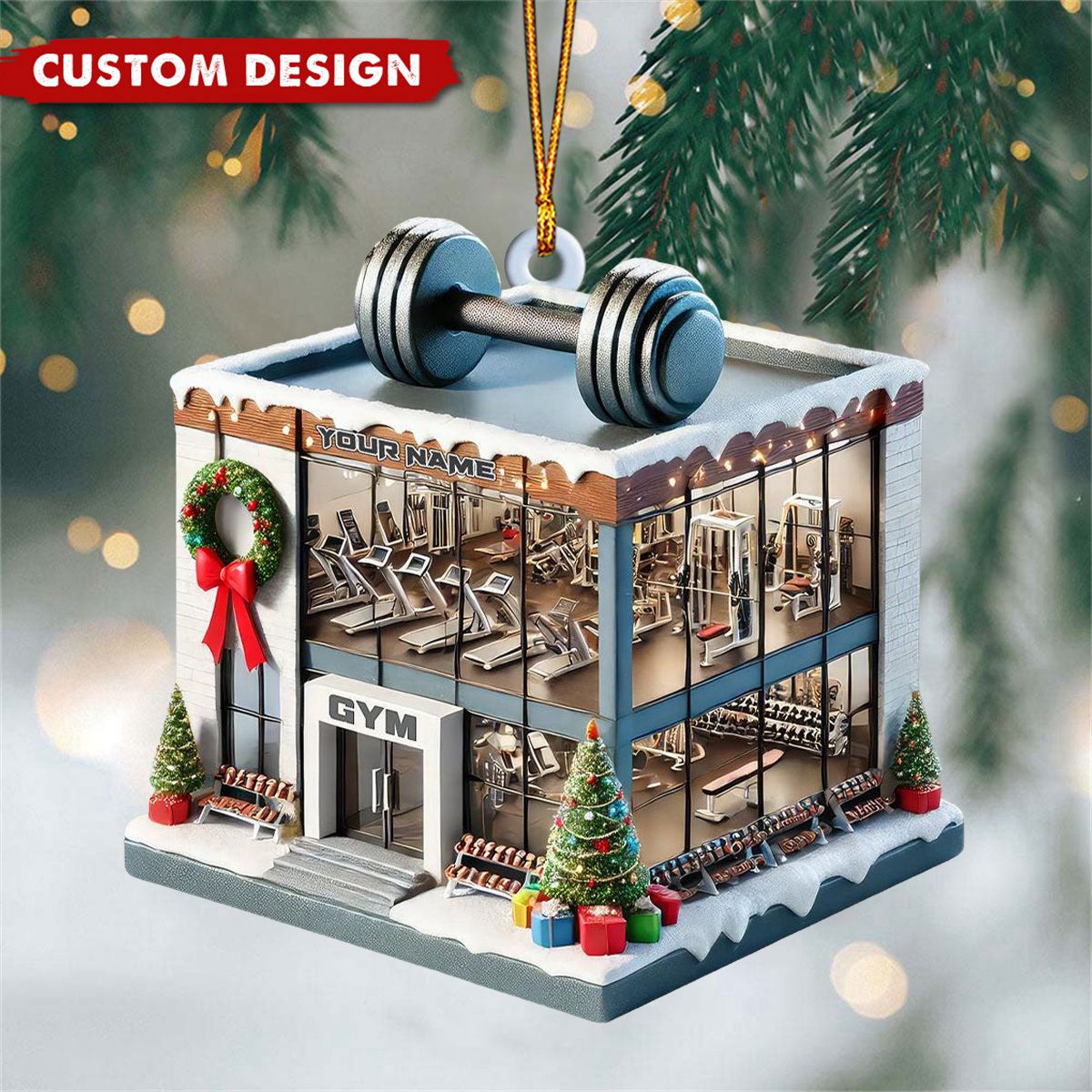 Personalized Gym Christmas Ornament with Dumbbell - Gift For Fitness Lovers - 2024 New Release