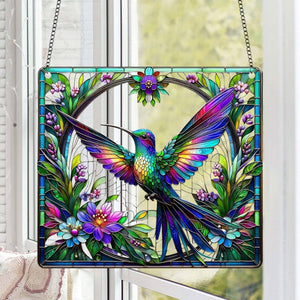 Square Hummingbird Suncatcher-Outdoor Indoor Gift for Family and Best Friends