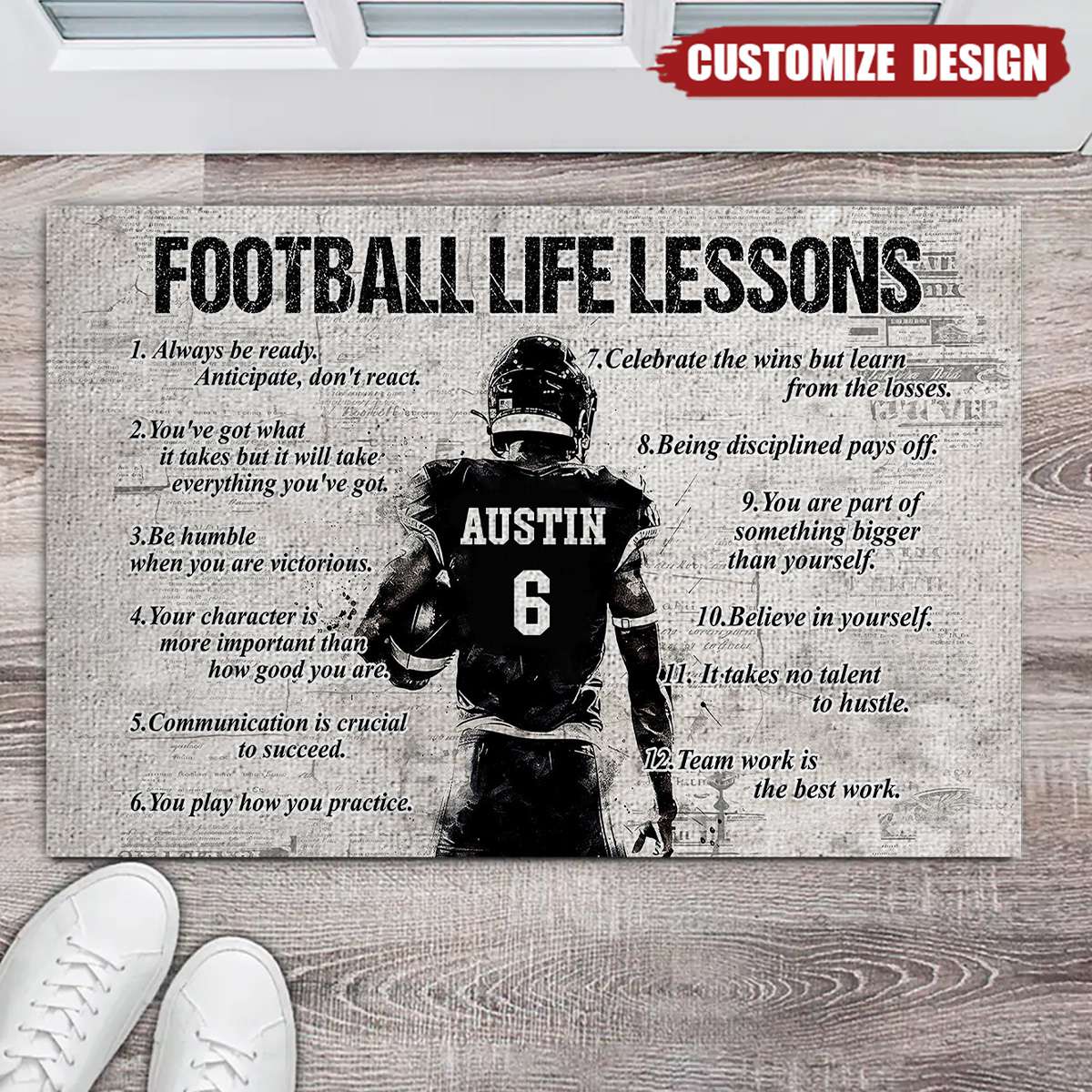 Personalized American Football Life Lessons Doormat - Gift For American Football Lovers