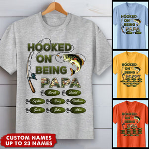 Hooked On Being Grandpa Fishing Camouflage - Personalized Shirt - Father's Day Gift For Grandpa/Dad/Husband