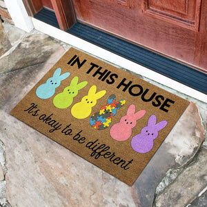 In This House Easter Day - Autism Awareness Coir Pattern Print Doormat