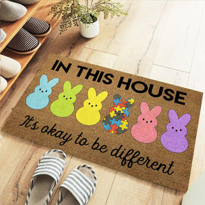 In This House Easter Day - Autism Awareness Coir Pattern Print Doormat