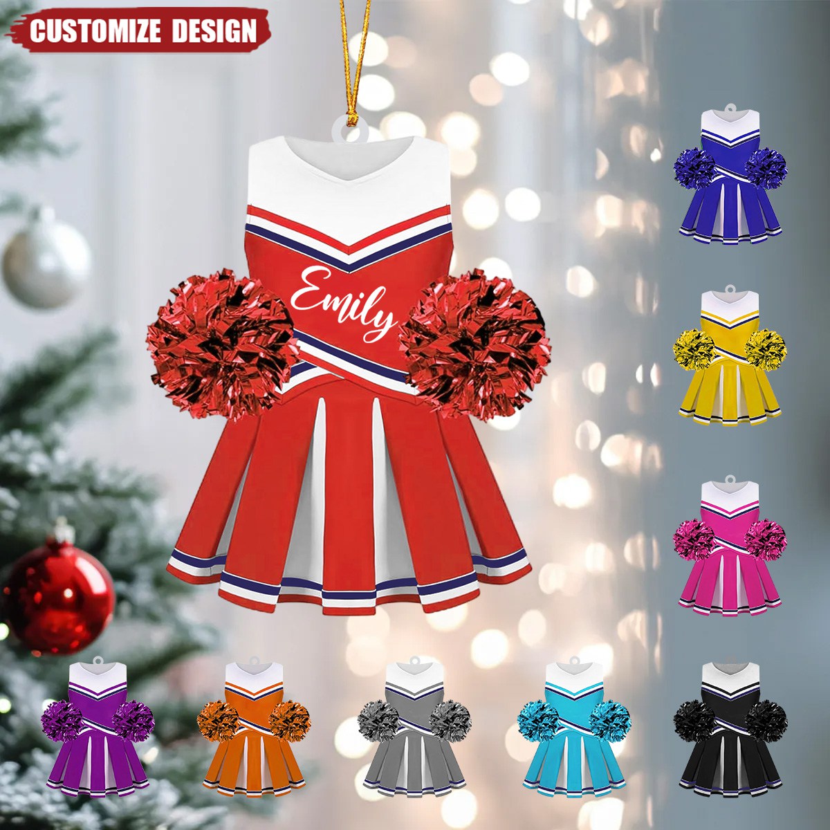 Personalized Cheerleading Pom pom Girl Christmas Ornaments