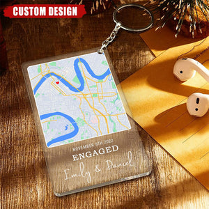 Our First Date - Personalized Acrylic Map Keychain - Gift For Couple