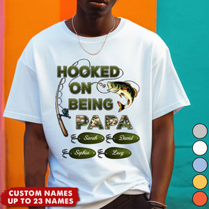 Hooked On Being Grandpa Fishing Camouflage - Personalized Shirt - Father's Day Gift For Grandpa/Dad/Husband