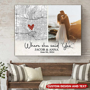 Personalized Engaged Gift, Where She Said Yes Custom Engagement Map Poster, Engagement Gift for Couple