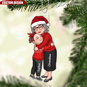 Grandma & Grandkid Hugging Christmas Gift For Granddaughter Grandson Personalized Acrylic Ornament - 2024 New Release